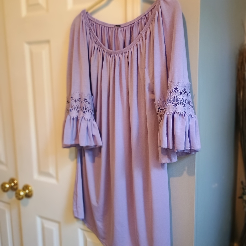 Lavender Off‎ Shoulder Tunic Dress Embroidered Bell Sleeves Boho Flowy Plus 1X - Picture 9 of 12